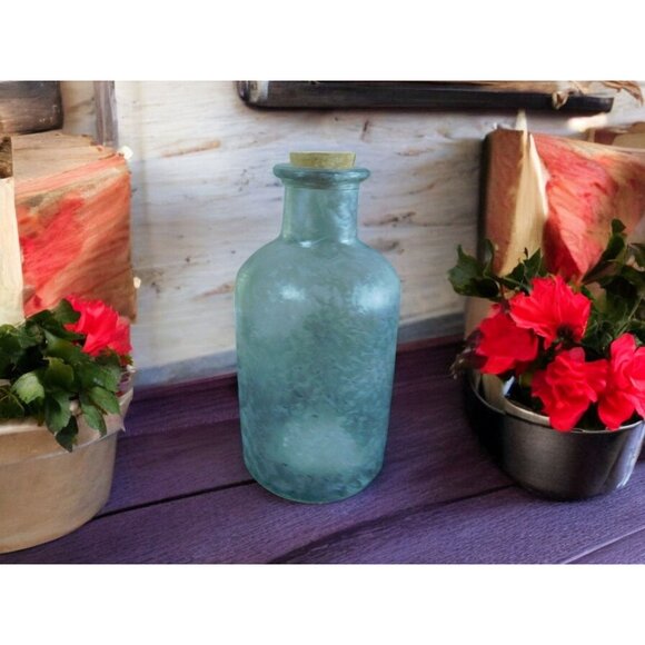 Antique Design Frosted Glass Apothecary Bottle With Cork Stopper 6" - Picture 1 of 8